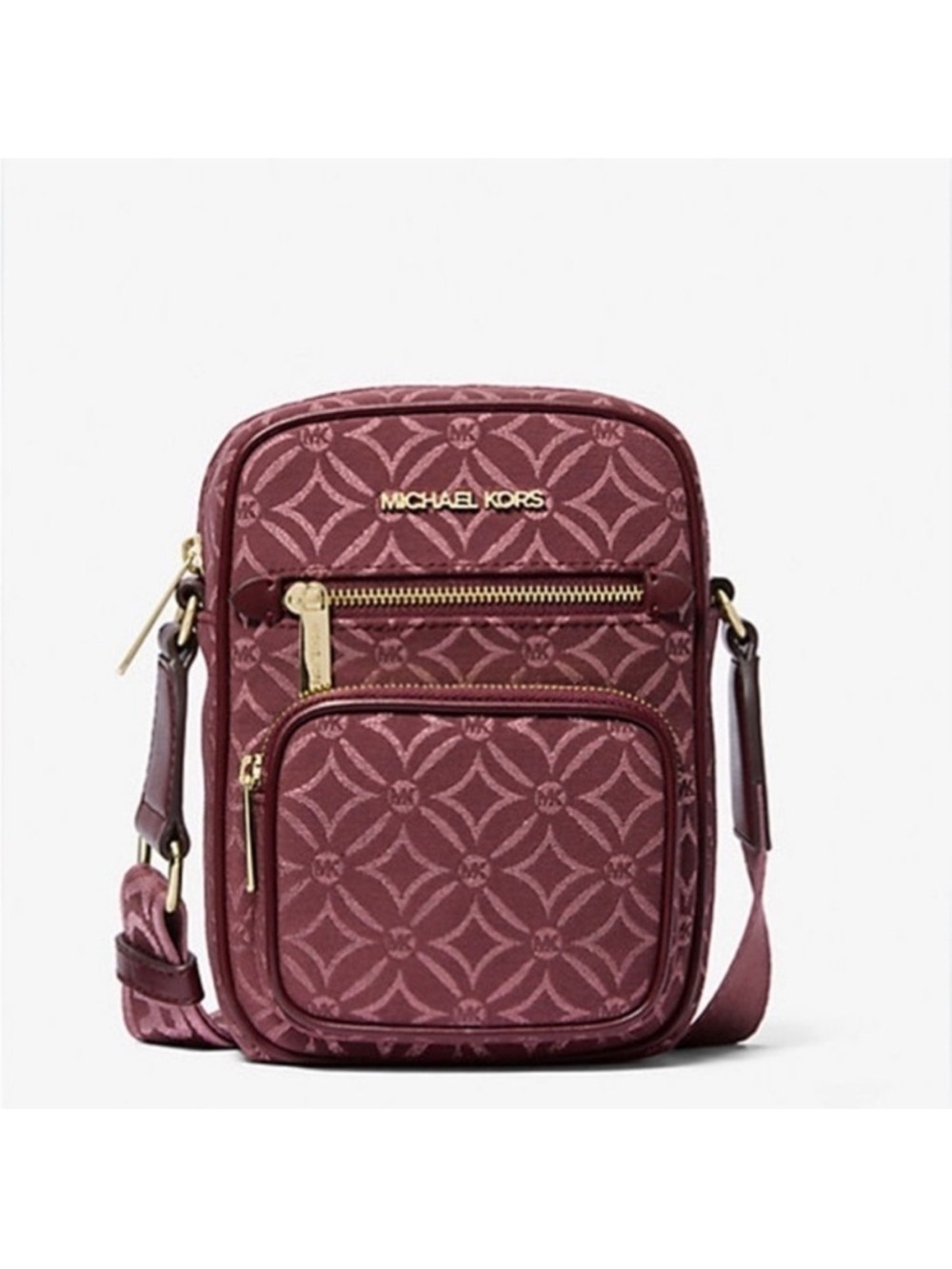 Michael Kors Jet Set Medium Signature Logo Crossbody Bag Oxbloodl Jacquard